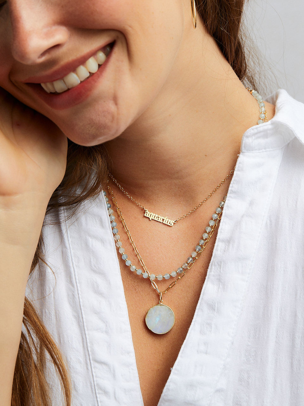 Jessica Moonstone Coin Pendant Necklace