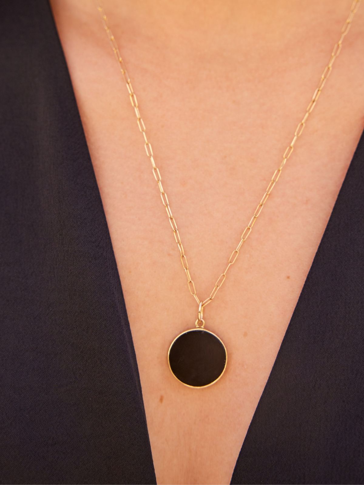 Jessica Onyx Coin Pendant Necklace